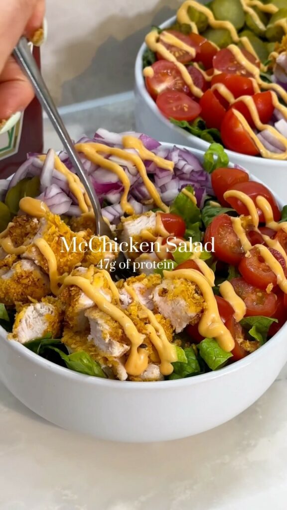 Delicious McChicken Salad with Air-Fried Chicken, Fresh Lettuce, and Homemade Sauce