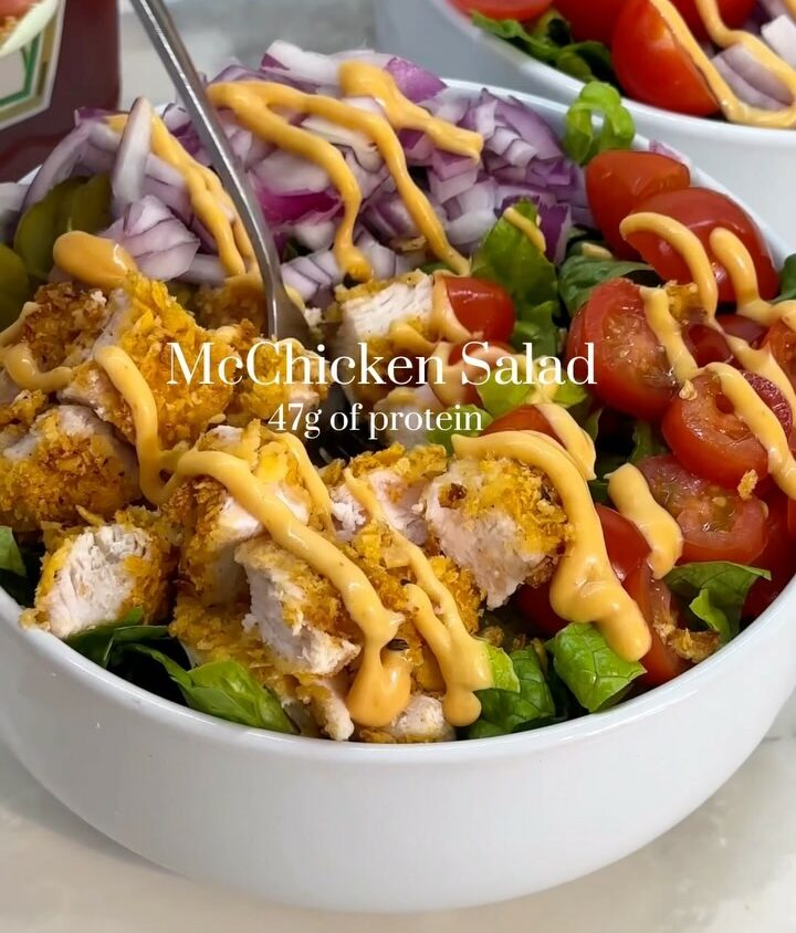 Delicious McChicken Salad with Air-Fried Chicken, Fresh Lettuce, and Homemade Sauce